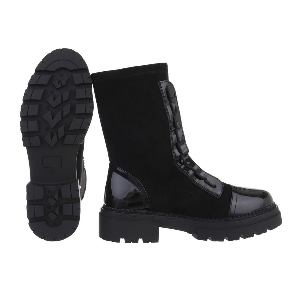 Schuhe Schnürstiefeletten Ital-Design Damen Schnürschuhe Freizeit Stiefelette Blockabsatz Plateaustiefeletten Schwarz