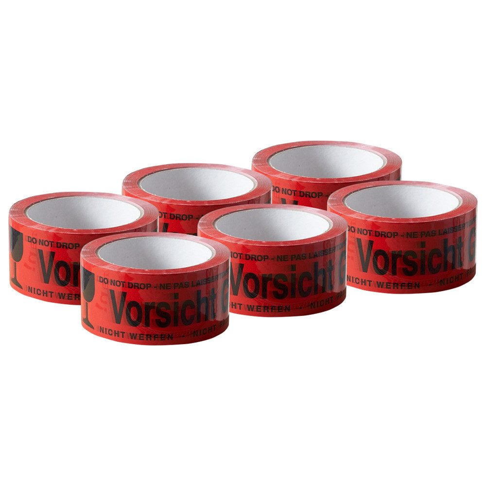 ARLI Klebeband 6x Klebeband " Vorsicht Glas " Packband rot Paketband (6er, günstig online kaufen