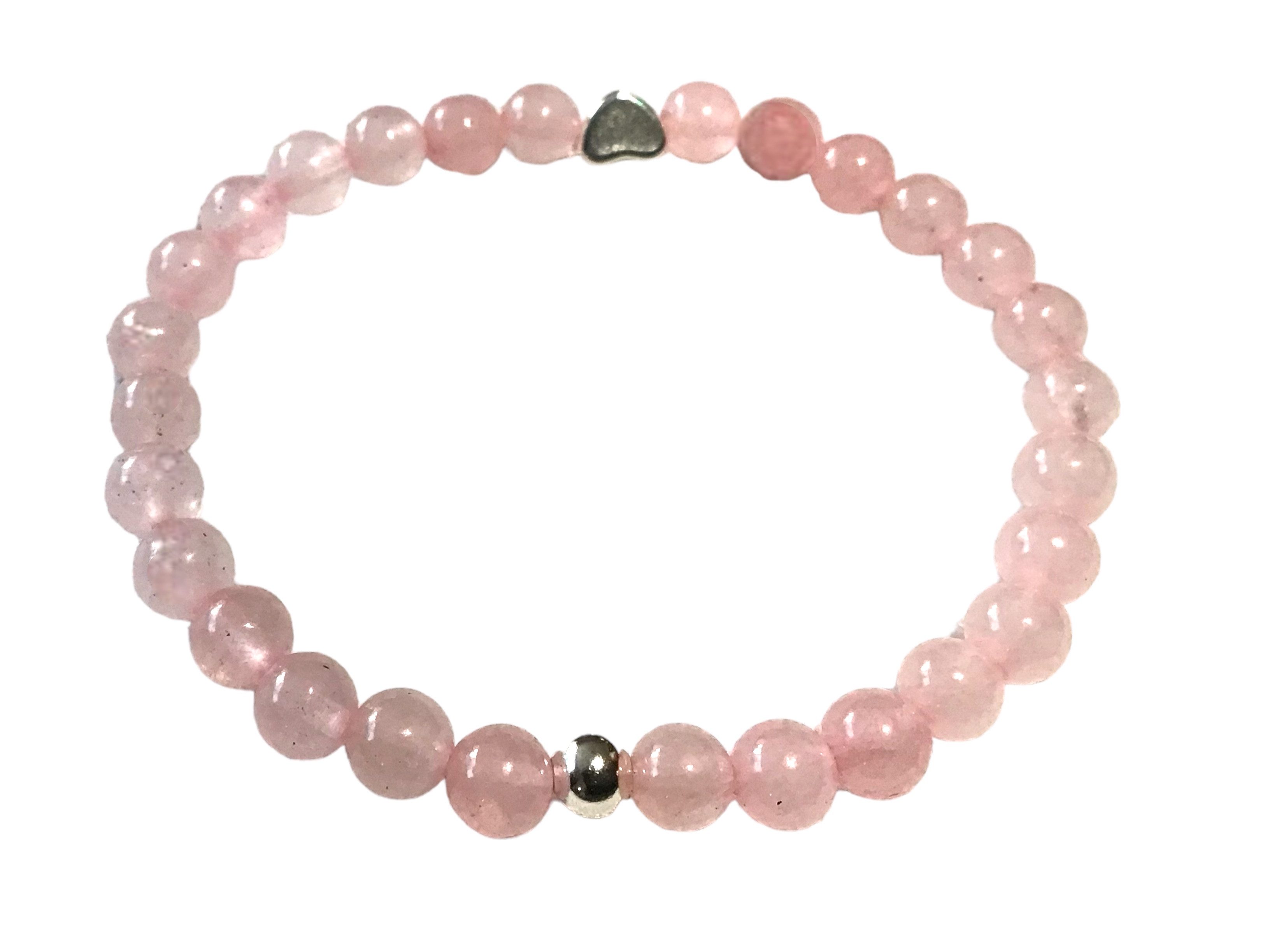 Steinfixx® Perlenarmband Echtes Rosenquarz Perlenarmband mit 925 Silberperle (aus Liebe zur Natur, mit versilbertem Herzchen), Handarbeit aus Bayern