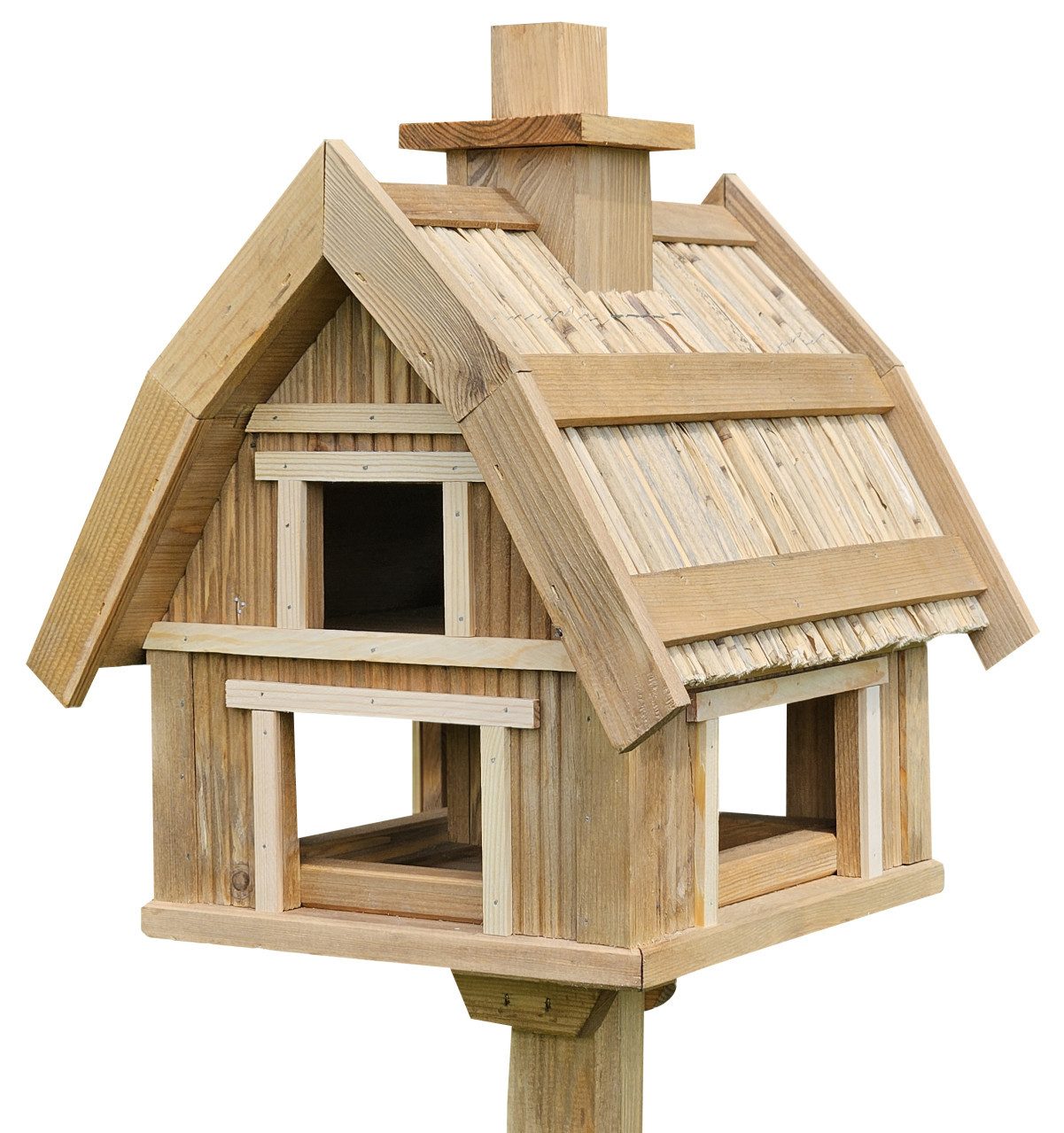 Vogelhaus Vogelhaus Pondruff mit Strohdach und Ständer braun