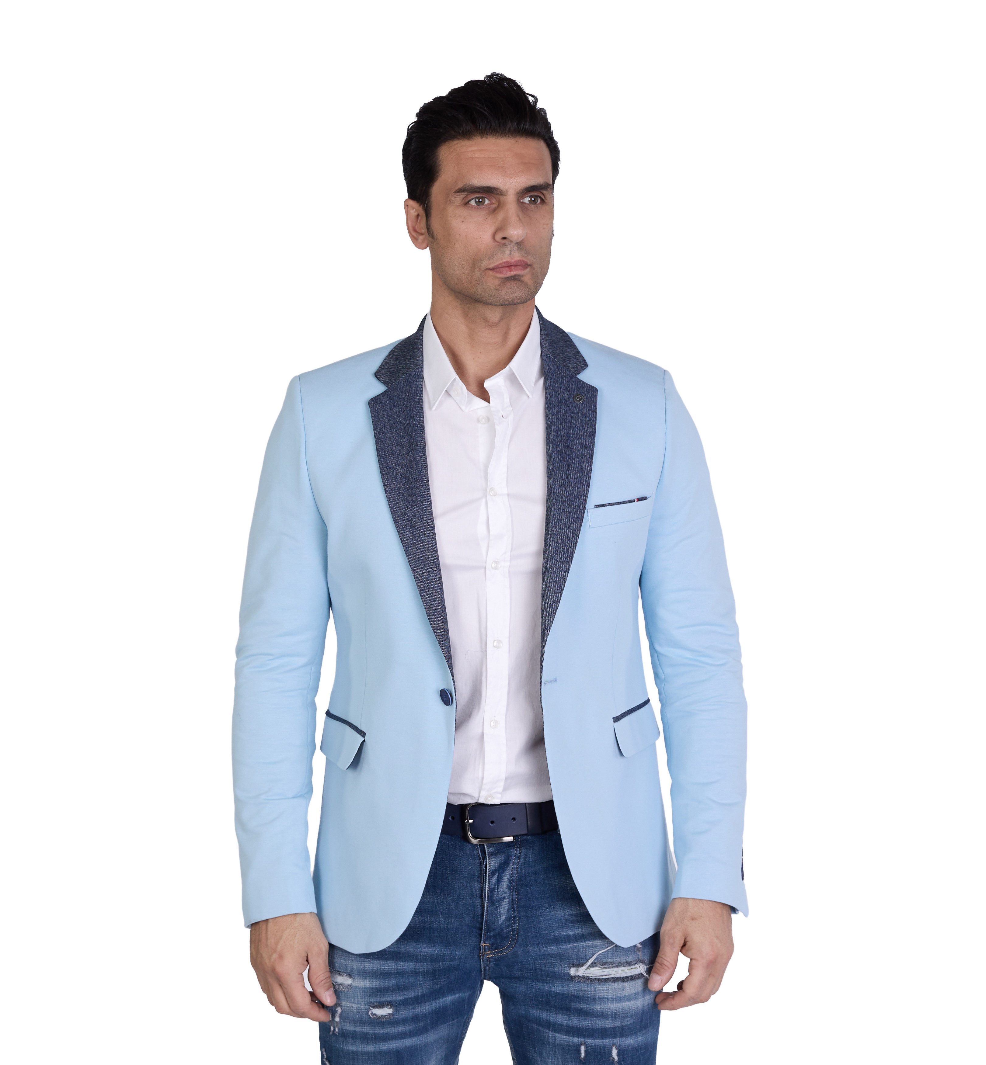 Denim Distriqt Jerseysakko in Slim Fit mit Stretch Hellblau Gr. 48 entspric günstig online kaufen
