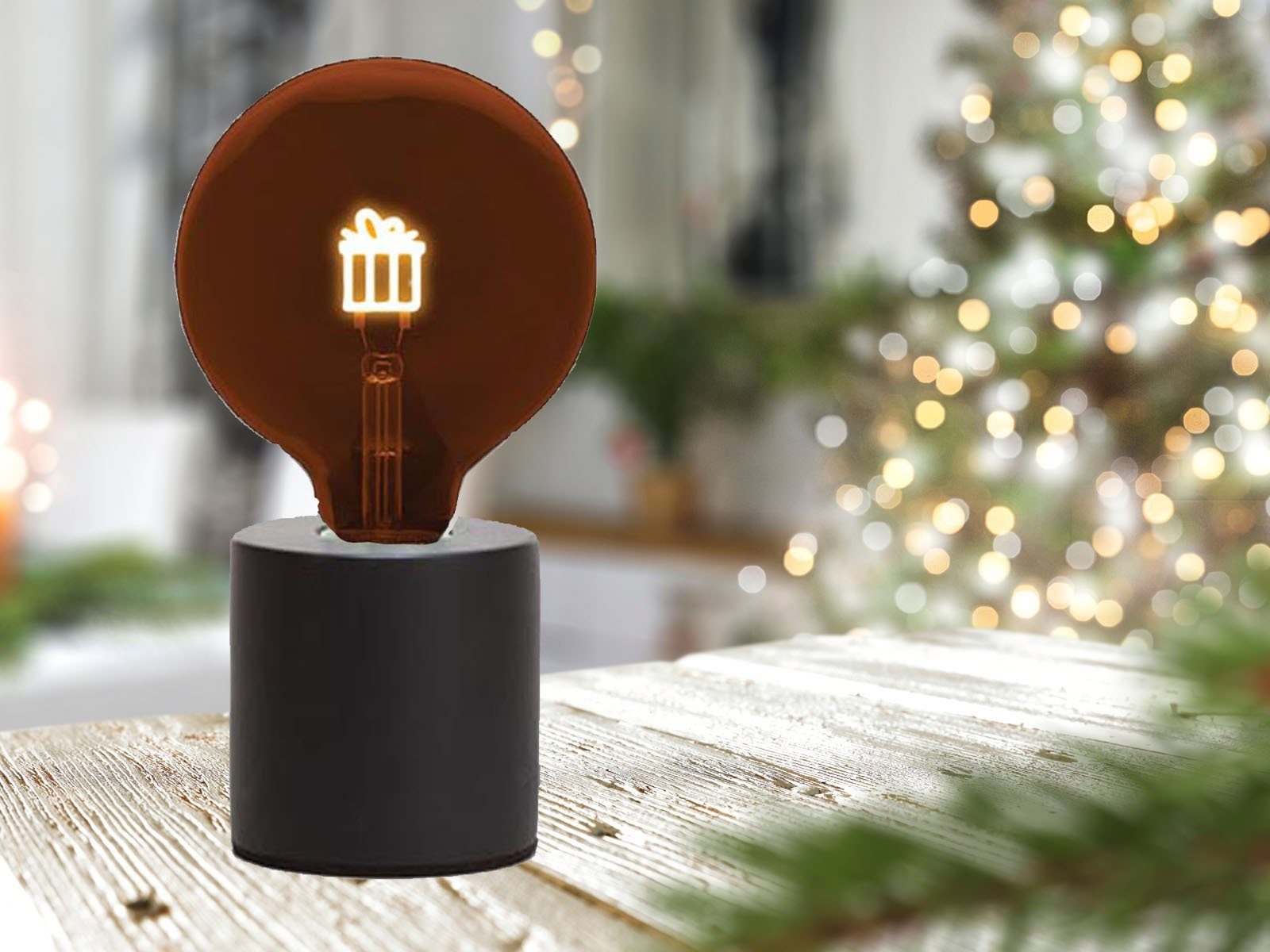 meineWunschleuchte LED Dekolicht, LED wechselbar, kleine ausgefallene Weihnachtsbeleuchtung, Tischlampe Deko, Höhe 21cm Schwarz