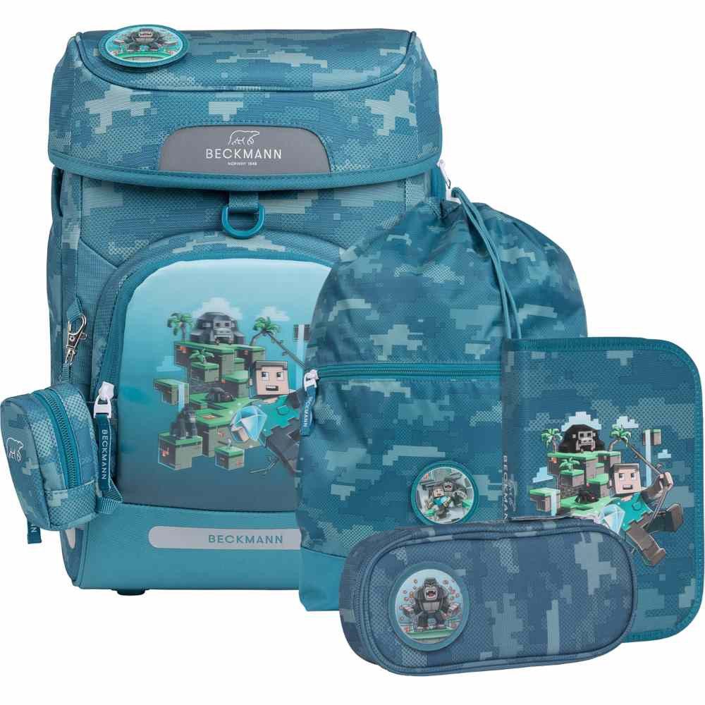 Beckmann Norway Schulrucksack Beckmann Schulranzen Plus Air 6tlg. Jungle Game grün Schulrucksack