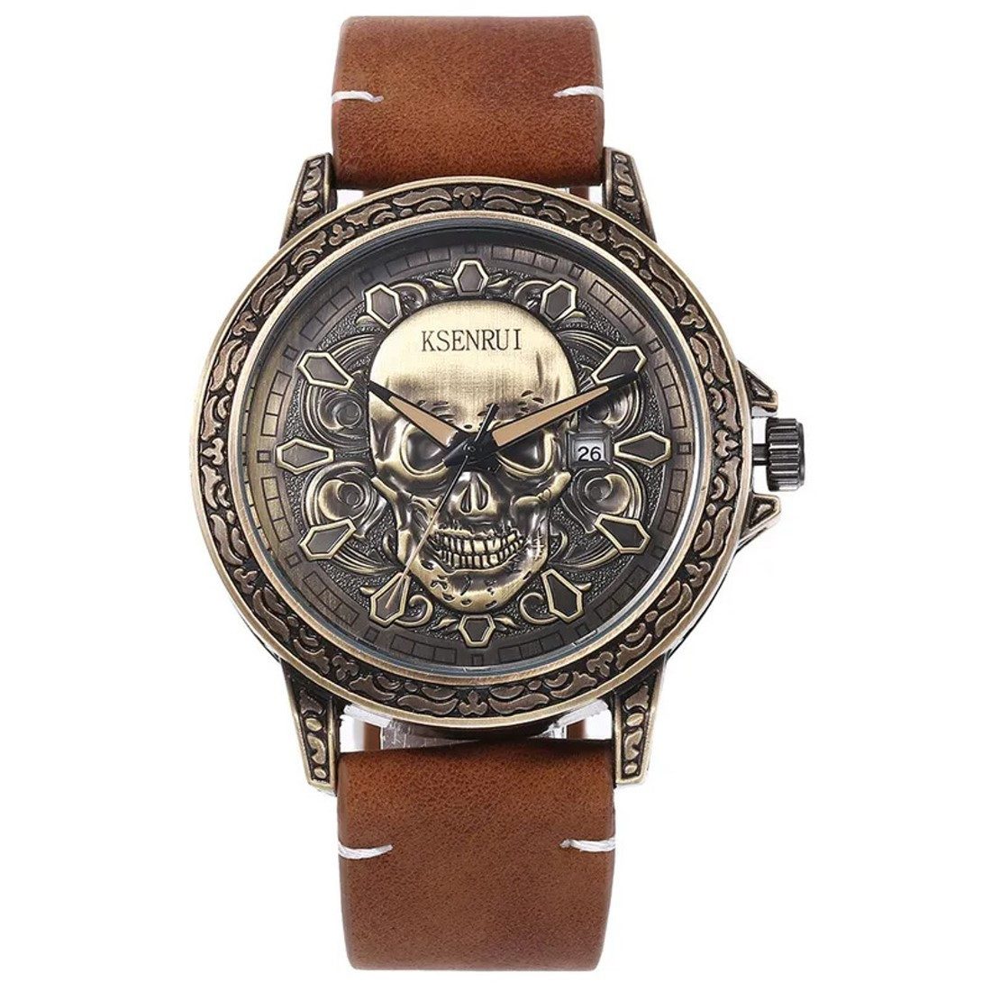Einkaufszauber Quarzuhr Armbanduhr Skull Totenkopf Antikgold, Totenkopf