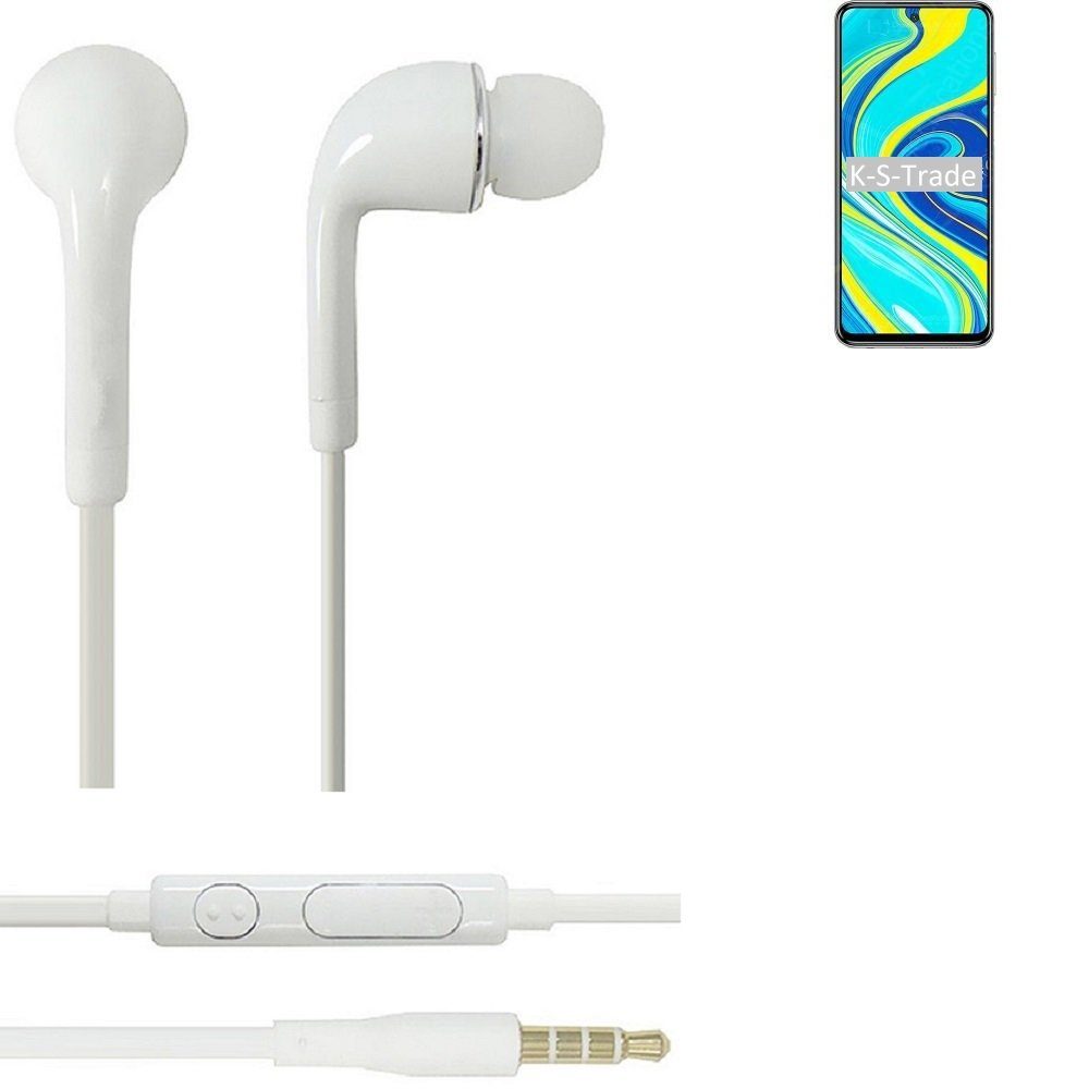 K-S-Trade für Xiaomi Redmi Note 9 Pro In-Ear-Kopfhörer (Kopfhörer Headset mit Mikrofon u Lautstärkeregler weiß 3,5mm)