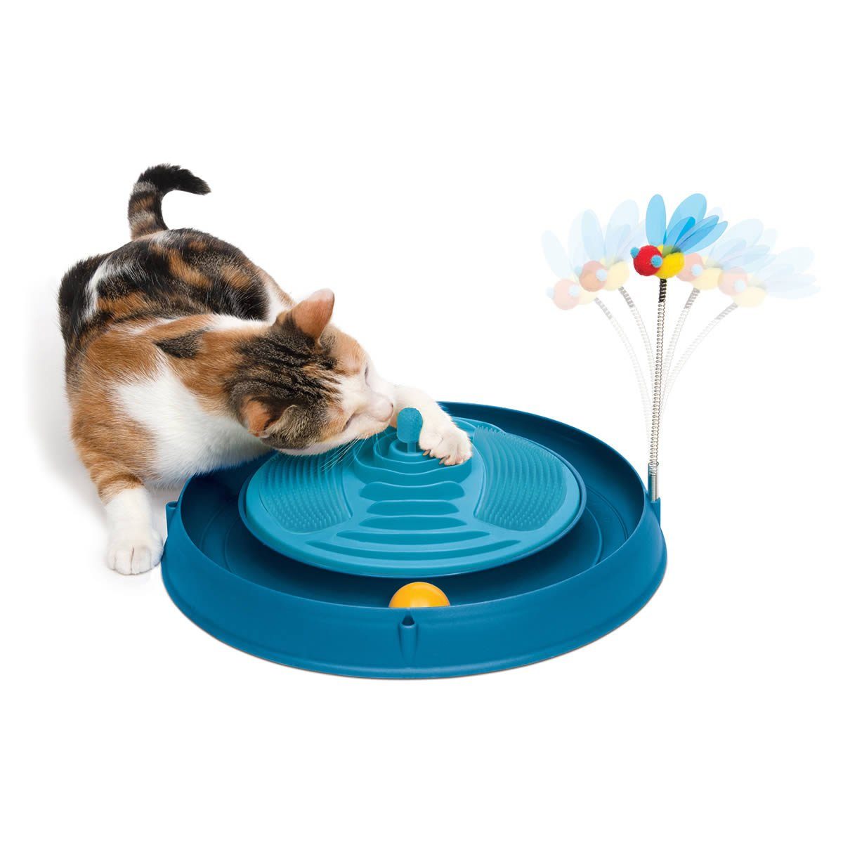 Catit Katzen-Spielschiene 3in1 mit Massage und Spielzeug blau
