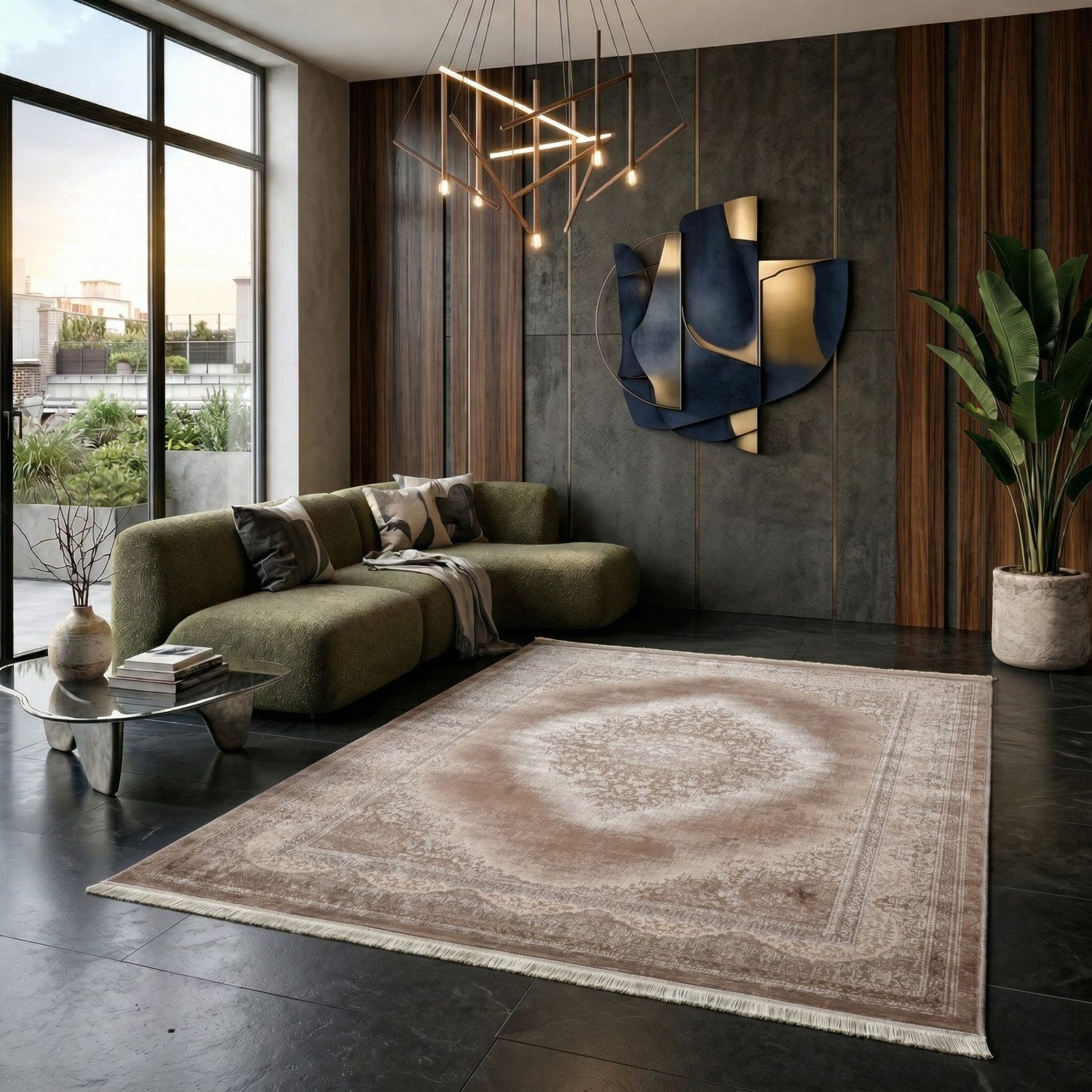 Vimoda Orientteppich Salsa, moderner orientalischer Klassiker Look mit Fransen, Rechteckig, Höhe: 13 mm, Teppich kurzflor modern, dicht, weich, Wohnzimmer, Schlafzimmer