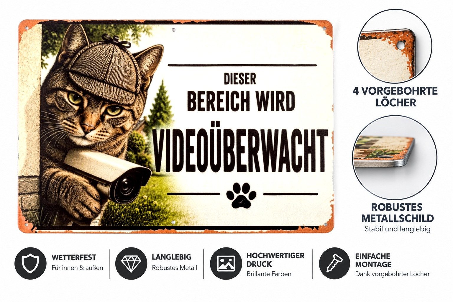 BAY-Sports Warnschild Videoüberwachung Achtung Bereich wird Videoüberwacht Metallschild 30cm, Überwachungskamera Hinweis Betreten verboten – Bild 2 von 5