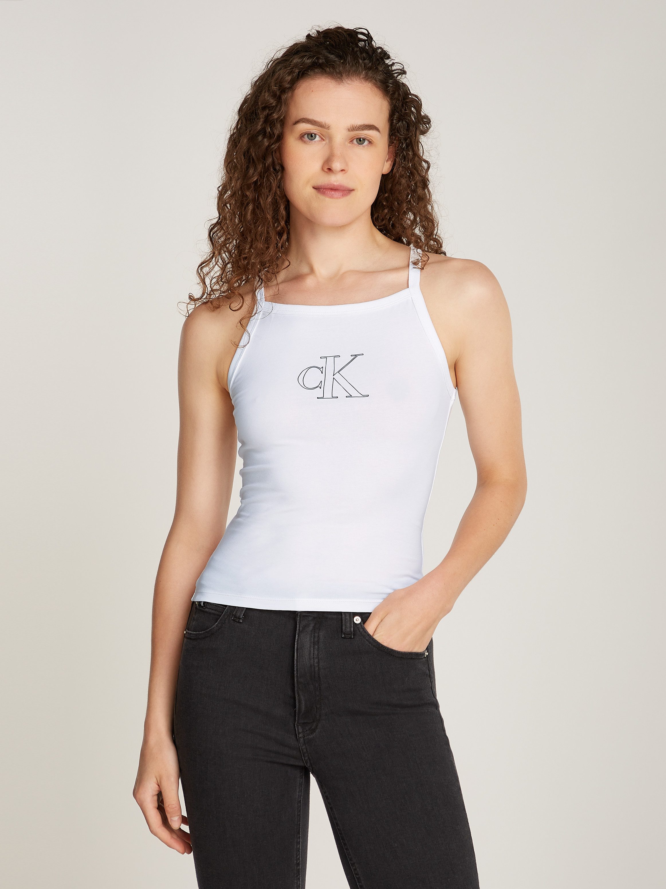 Calvin Klein Jeans Spaghettitop OUTLINED CK STRAPPY TANK mit Markenlabel