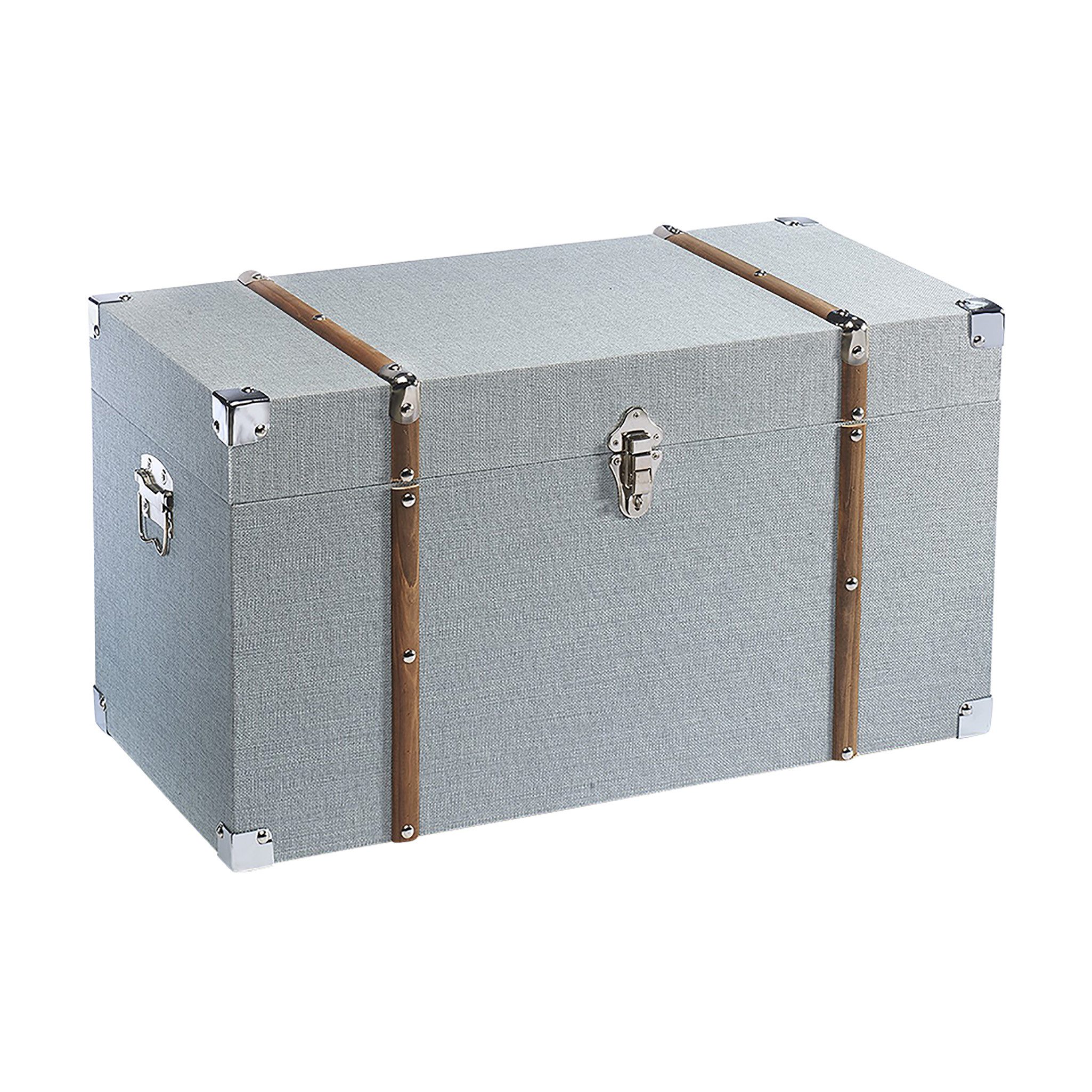 Kobolo Truhe Schatztruhe Holztruhe MINT - mit Textilbezug grau (1 St), mit Metall- und Holzdetails