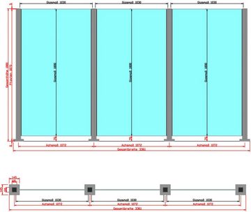 STAKET PRO Zaun, (Set), Glaszaun, Gesamtlänge: 3,361 m, 4 Pfosten