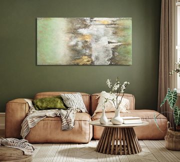 YS-Art Gemälde Ruhe vorm Sturm, Abstrakte Bilder, Abstraktes Leinwand Bild Handgemalt Grün Gold Weiß