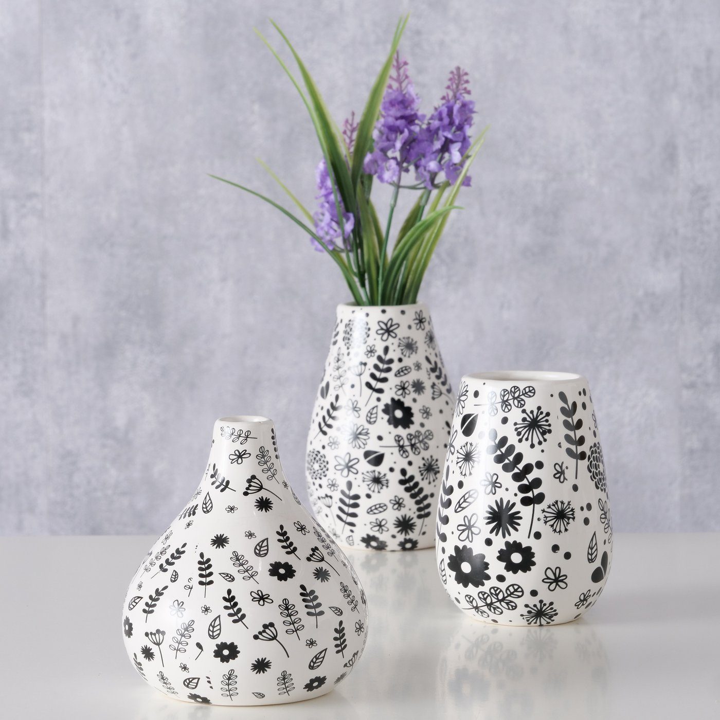Blumenvase aus (3 BOLTZE schwarz/weiß, in Set Dekovase St) Keramik \