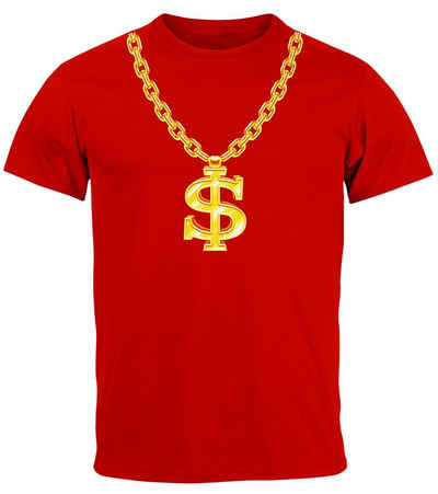 MoonWorks Print-Shirt Herren T-Shirt Fasching Karneval Dollarkette Rapper Gangster Kostüm Ve mit Print