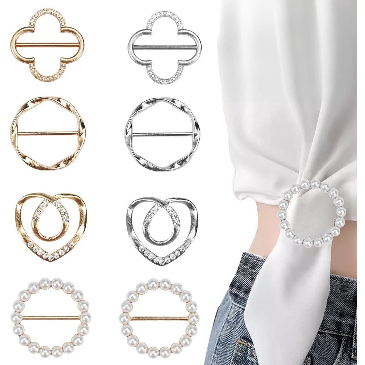 Kraftverdia Brosche 8tlg. Schalclip Set – Elegante T-Shirt & Schalringe für Damen (8-tlg)
