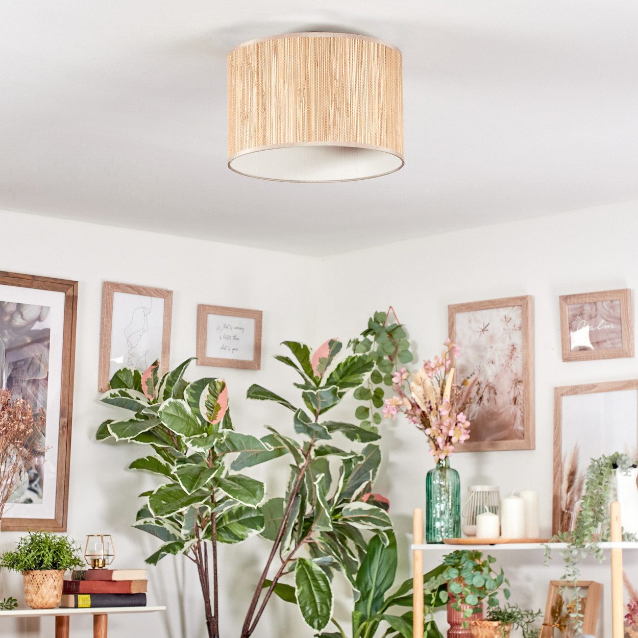 hofstein Deckenleuchte Deckenlampe aus Metall/Seegras/Stoff in günstig online kaufen