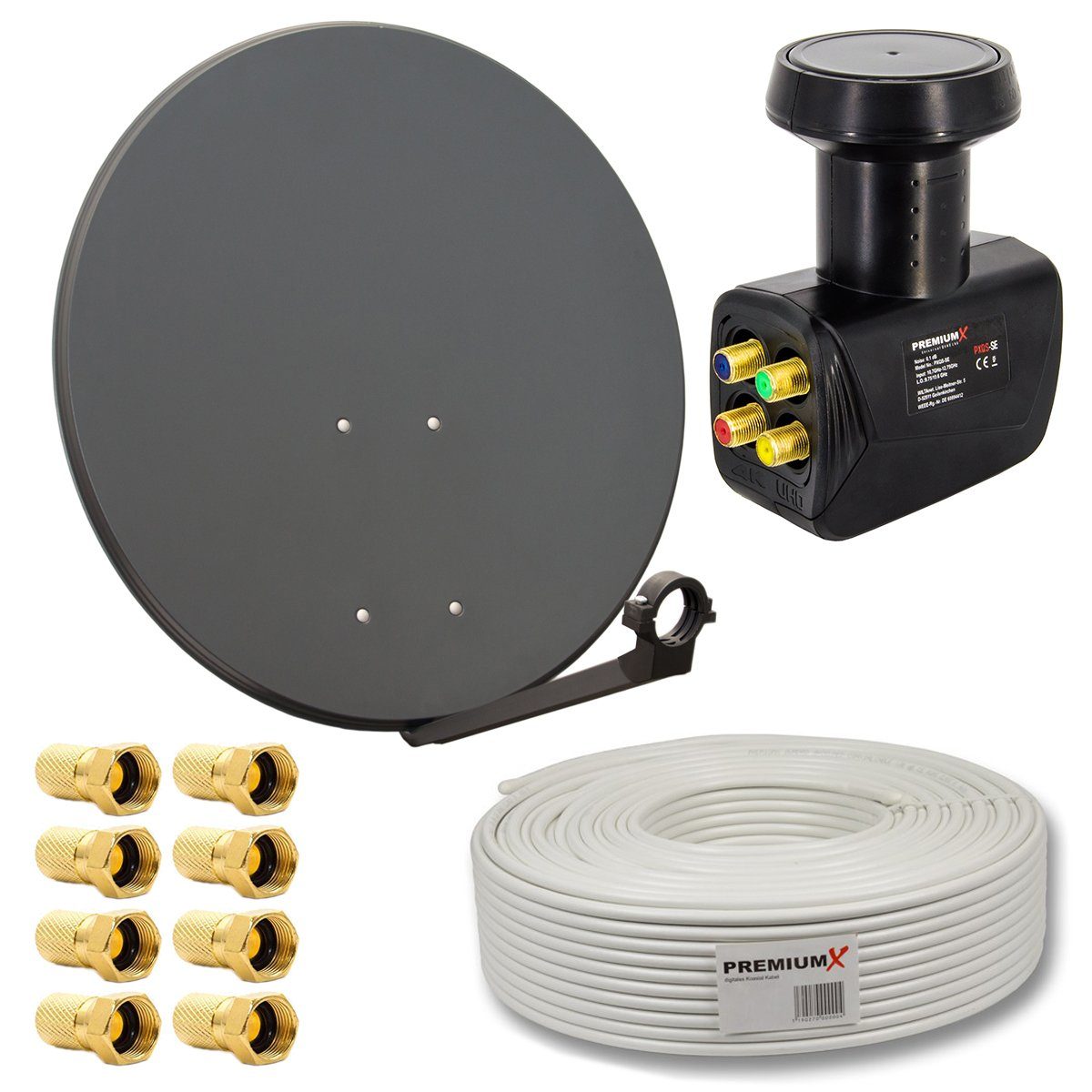 SAT Anlage 80cm Antenne Quad LNB 30m Kabel 8x F-Stecker SAT-Antenne