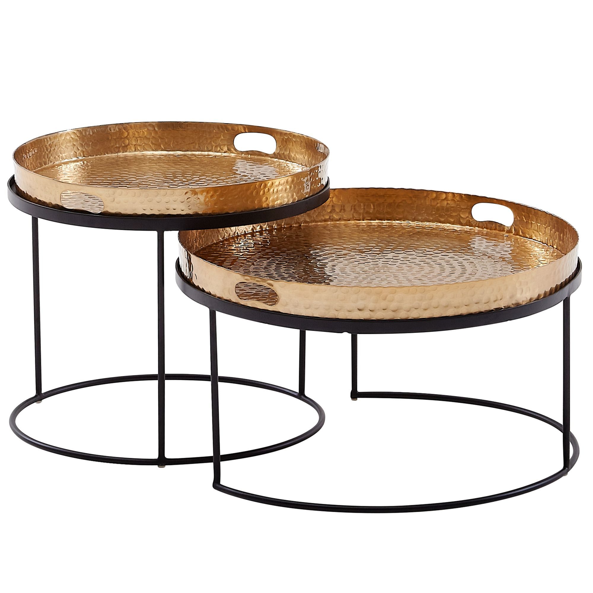 furnicato Satztisch Dekorative Couchtische Gold Schwarz 56x56x33cm 46x46x41cm (1-St), Handgefertigte Tabletttische mit Griffmulden für dein Wohnzimmer