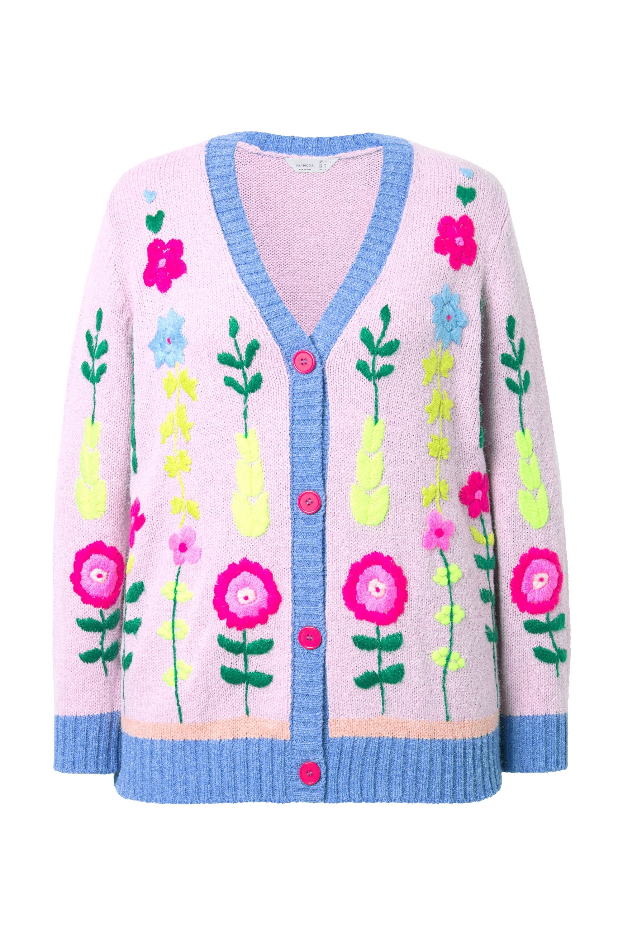 MIAMODA Strickjacke Strickjacke loose Classic Fit Blumen-Stickerei günstig online kaufen