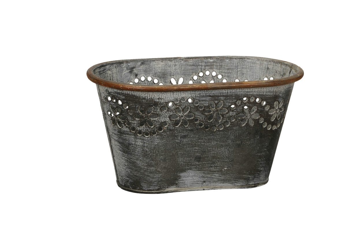 finehomegarden Pflanzschale Metall Jardiniere Blütenrand Ø26x15cm H14cm Pflanzgefäß Blumentopf (1 St., 1x Pflanzschale), Pflanzschale Dekoration oval