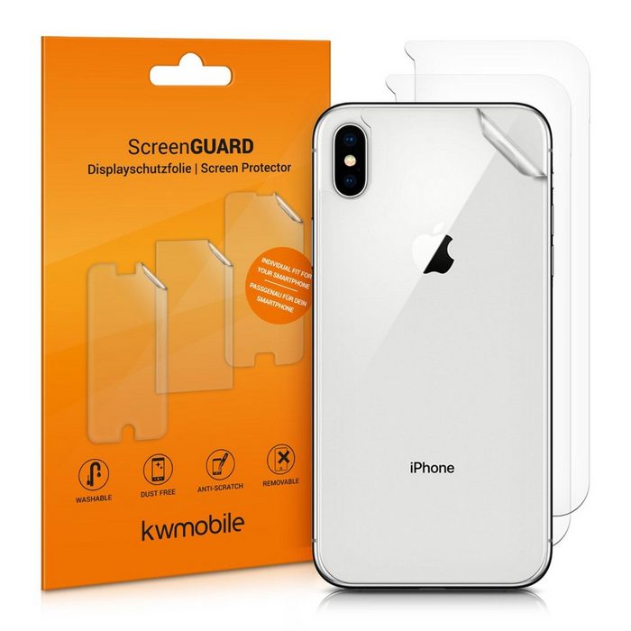 kwmobile Schutzfolie 3x Folie Rückseite für Apple iPhone XS Max Backcover Smartphone Handyfolie transparent