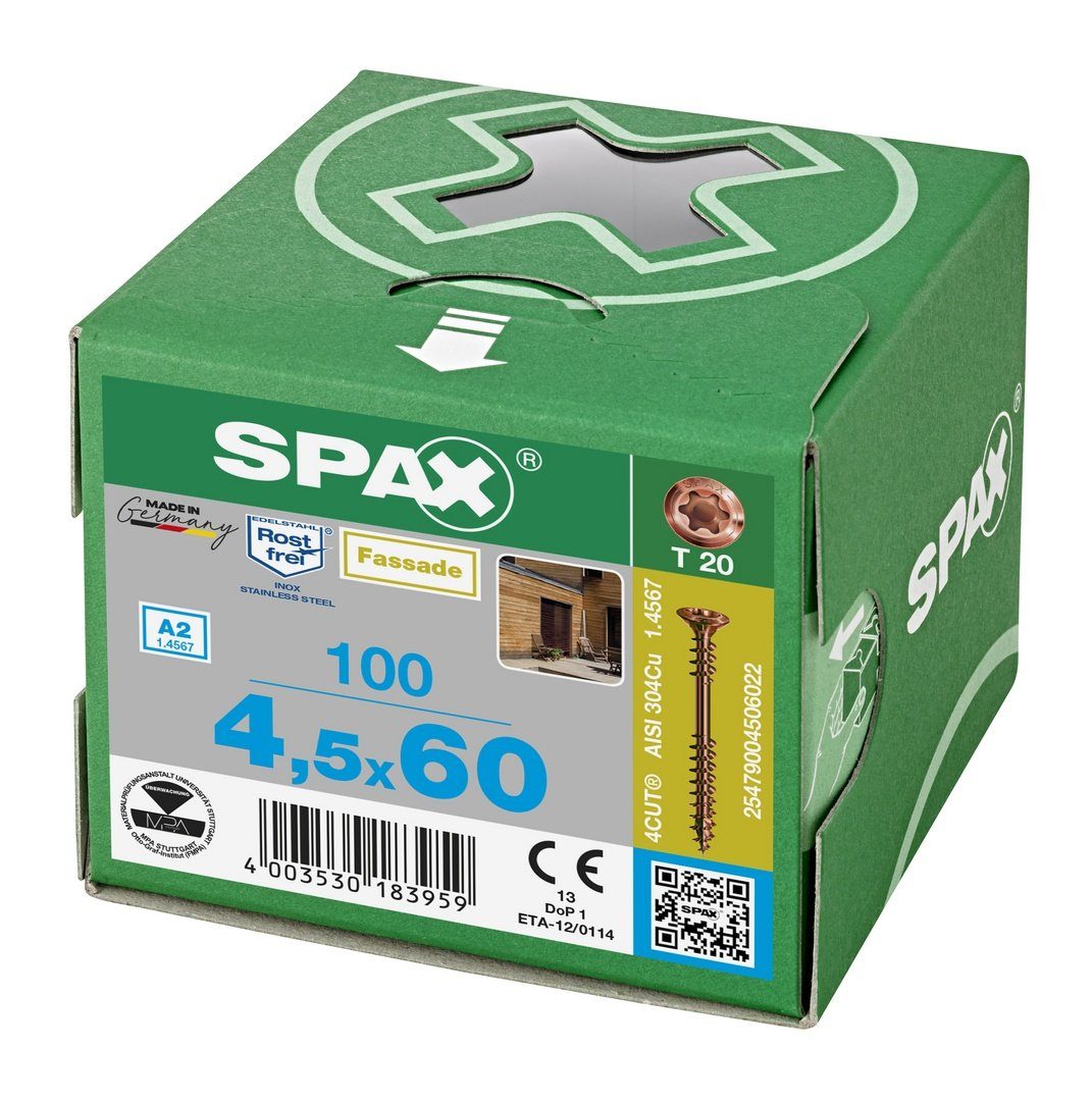 SPAX St), 100 Antik, A2 Fassadenschraube, mm (Edelstahl 4,5x60 Spanplattenschraube