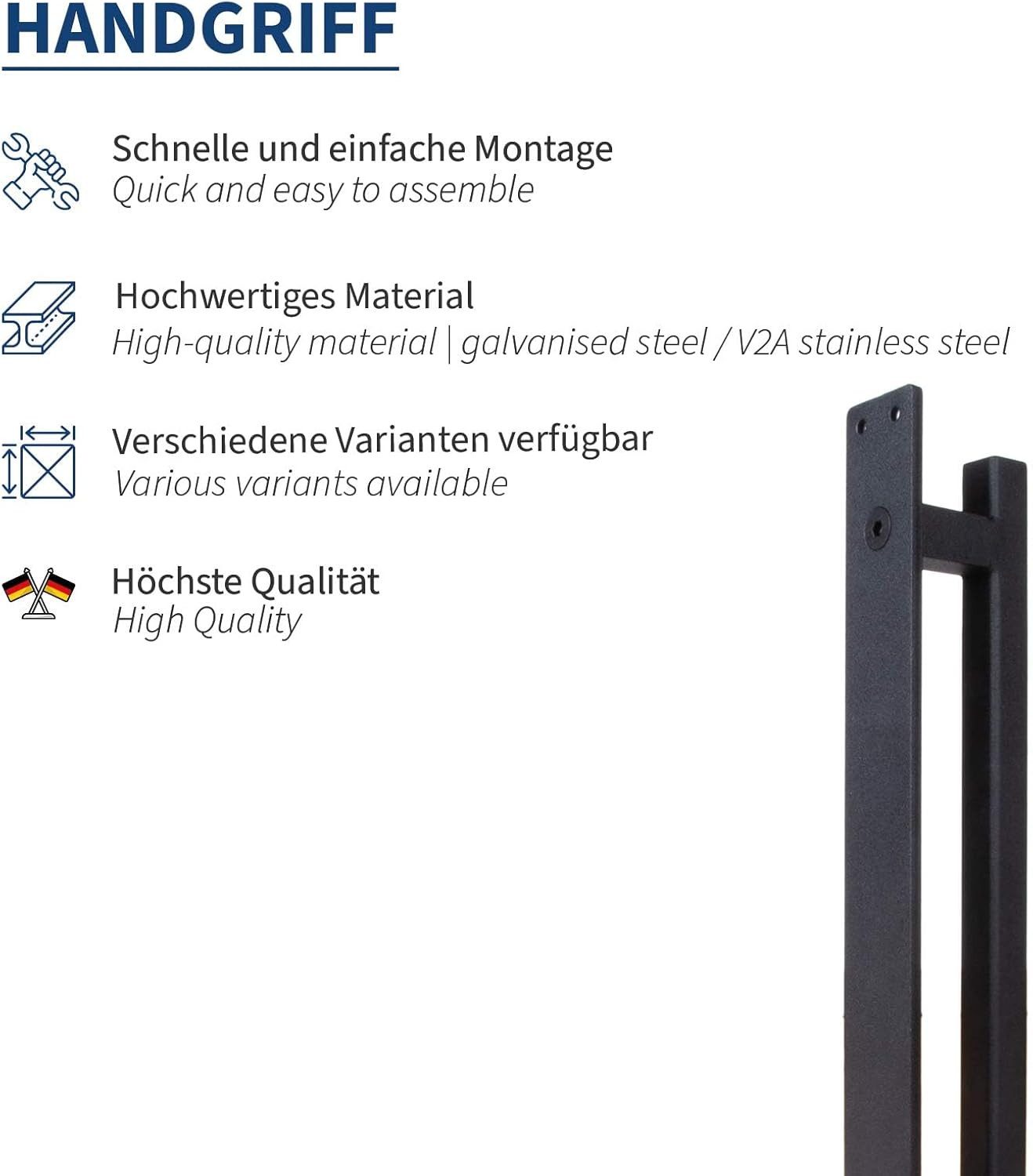 ATTAS Türgriff Schiebetür Stahl Schwarz, Scheunentor Griff für Innen & Außen, Schiebetürgriff außen – Bild 4 von 5