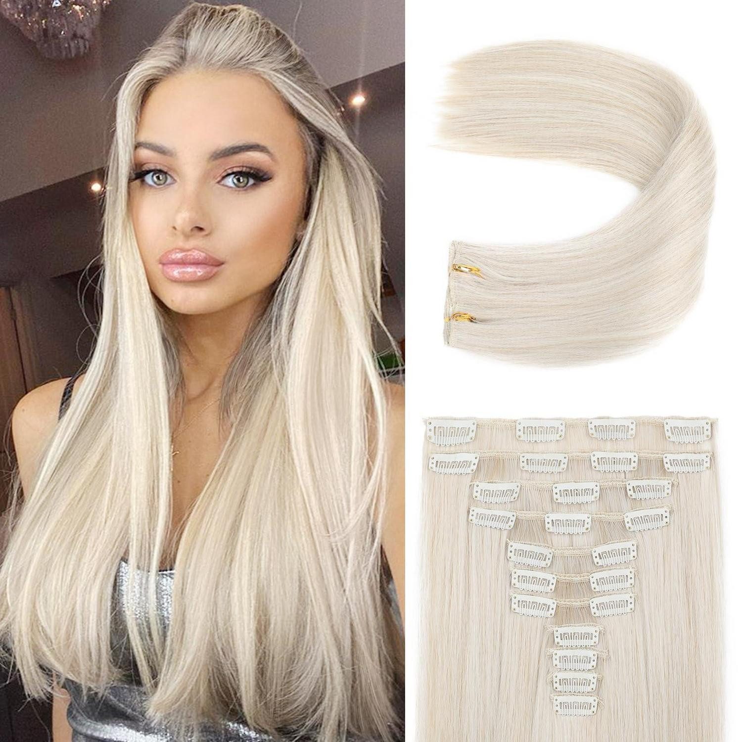 LuxusKollektion Kunsthaar-Extension Haarverlängerungen Clip in 11 Stück 61 24 Inch (Pack of 11) Perlplatin