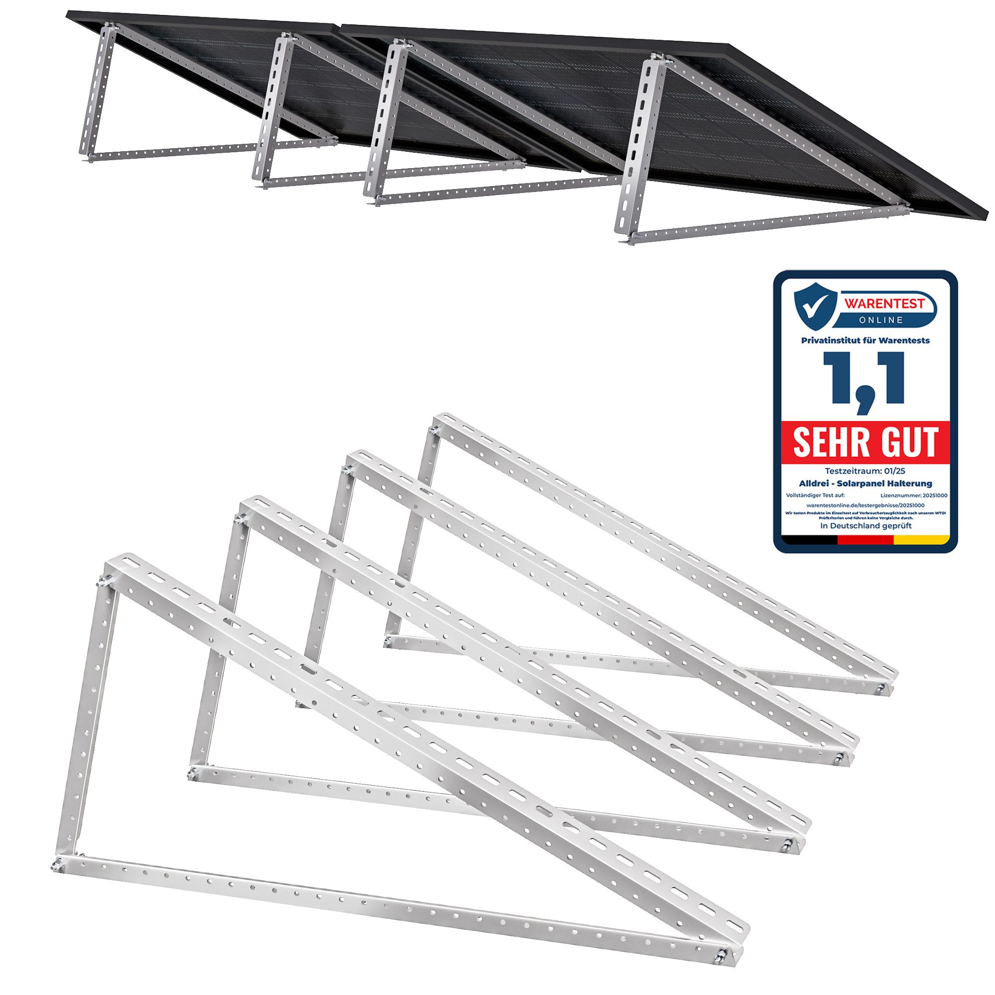 SolarMars Solarmodul-Halterung Solarpanel Halterung 120cm, 4 Stück, (Solarpanel Halterung für 2 Module, 0% MwSt., Geeignet für Flachdach/Garten/Wand)