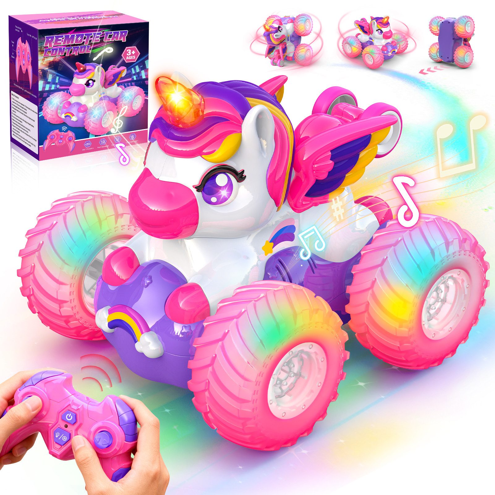 Wootoy RC-Auto Spielzeug-Auto Einhorn Ferngesteuertes Stuntauto mit 360°-Rotation (Integrierte LED-Lichteffekte sorgen, 1-tlg., 4-Rad-Antrieb für spektakuläre Stunts und hohe Wendigkeit), für den Innen- und Außenbereich auf verschiedenen Untergründen