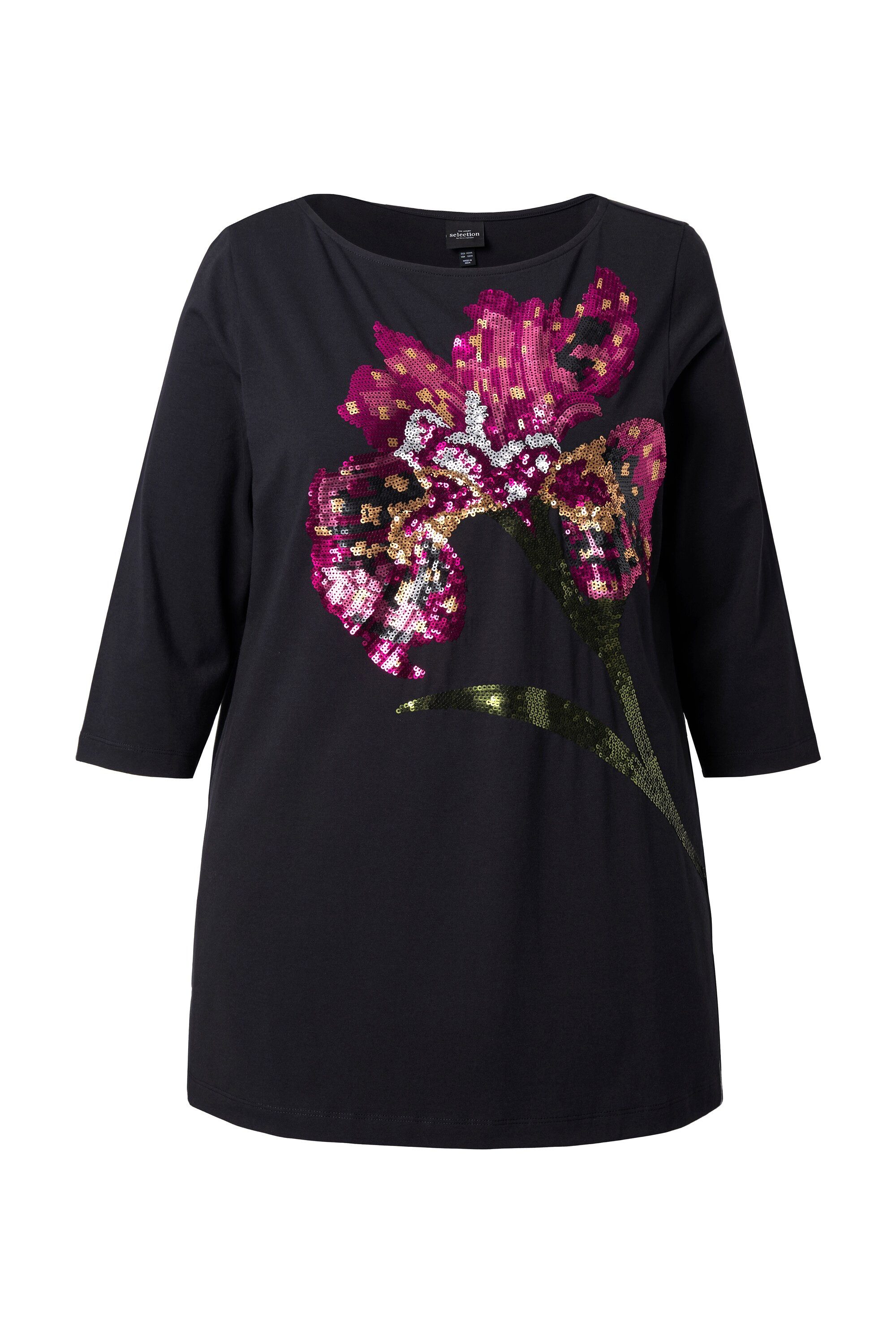 Ulla Popken Sweatshirt Sweatshirt A-Linie U-Boot-Ausschnitt 3/4-Arm