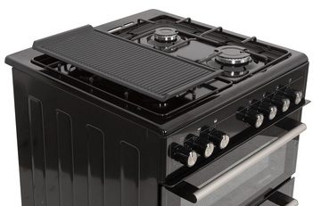 Simfer Grillplattenaufsatz Grillplatte, für 60 cm Gaskochfelder, Kohlegrill, Elektrogrill, Gusseisen, (1-St), gerippt, Topfträger-Klammern, Grillzubehör, 47 x 23 cm, Schwarz