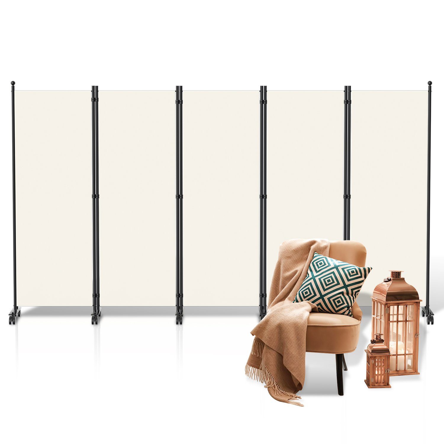 Clanmacy Paravent Raumtrenner mit Rollen Klappbar Garten Sichtschutz Spanis günstig online kaufen