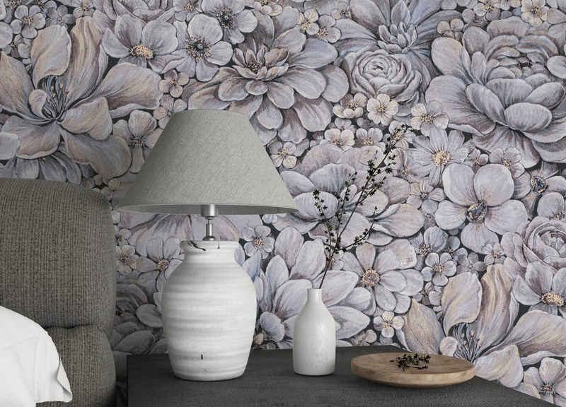 Marburg Vliestapete Flower, geprägt, matt, Blattmotiv moderne Vliestapete für Wohnzimmer Schlafzimmer Küche