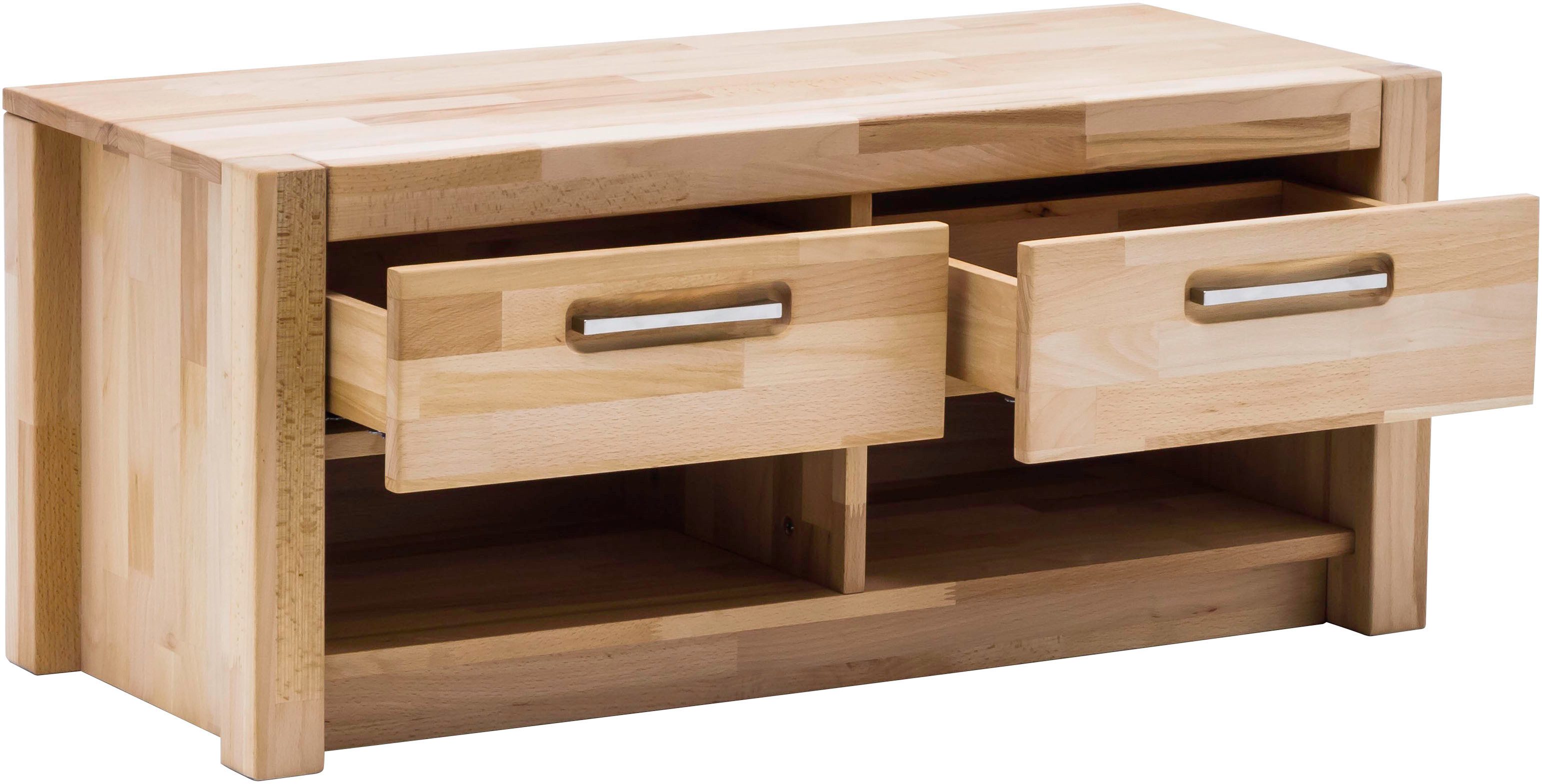 MCA living Garderobenschrank Fenja Garderobenbank, Flurbank, Bank, Ablagebank - Breite 100 cm (1-St) Massivholz, Kernbuche,2 offene Fächer, 2 Schubkästen, Made in Europe