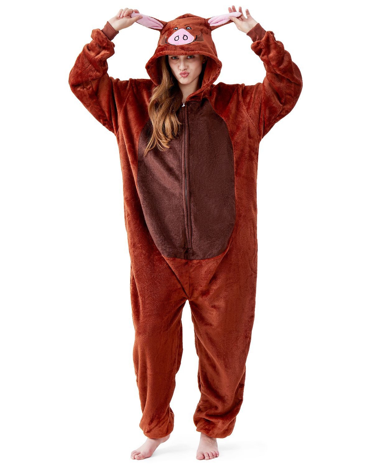 Corimori Partyanzug Onesie Ganzkörper Kostüm für Erwachsene, Wildschwein-Kostüm Herren Karneval Tier-Kostüme Wildschwein Pumba,L