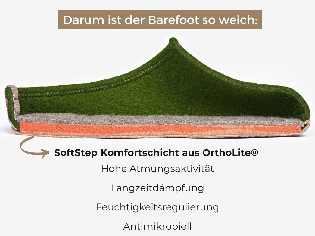 WoolFit Barefoot Filzpantoffeln mit extra Zehenfreiheit Hausschuh ideal für breite Füße