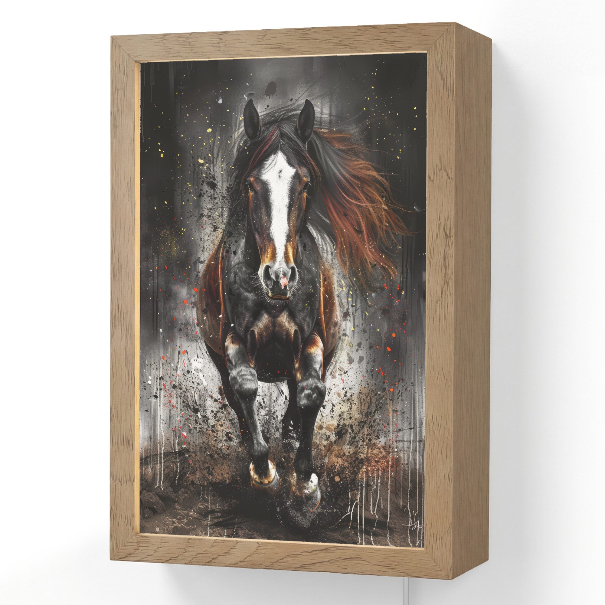 OnlyWow Wandleuchte Lightbox Pferd - Tiere - Schwarz - Luxus - Modern, Dimmbar, Farbwechsel, LED, Warmweiß, Kaltweiß, Neutralweiß Einstellbar, Wandlampe Innen, Dimmbar, mit Kabel, LED, Beleuchtung, Wohnzimmer