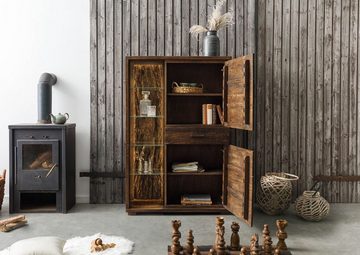 Massivmoebel24 Highboard Akazie 100x40x150 dunkelbraun lackiert BARK #206