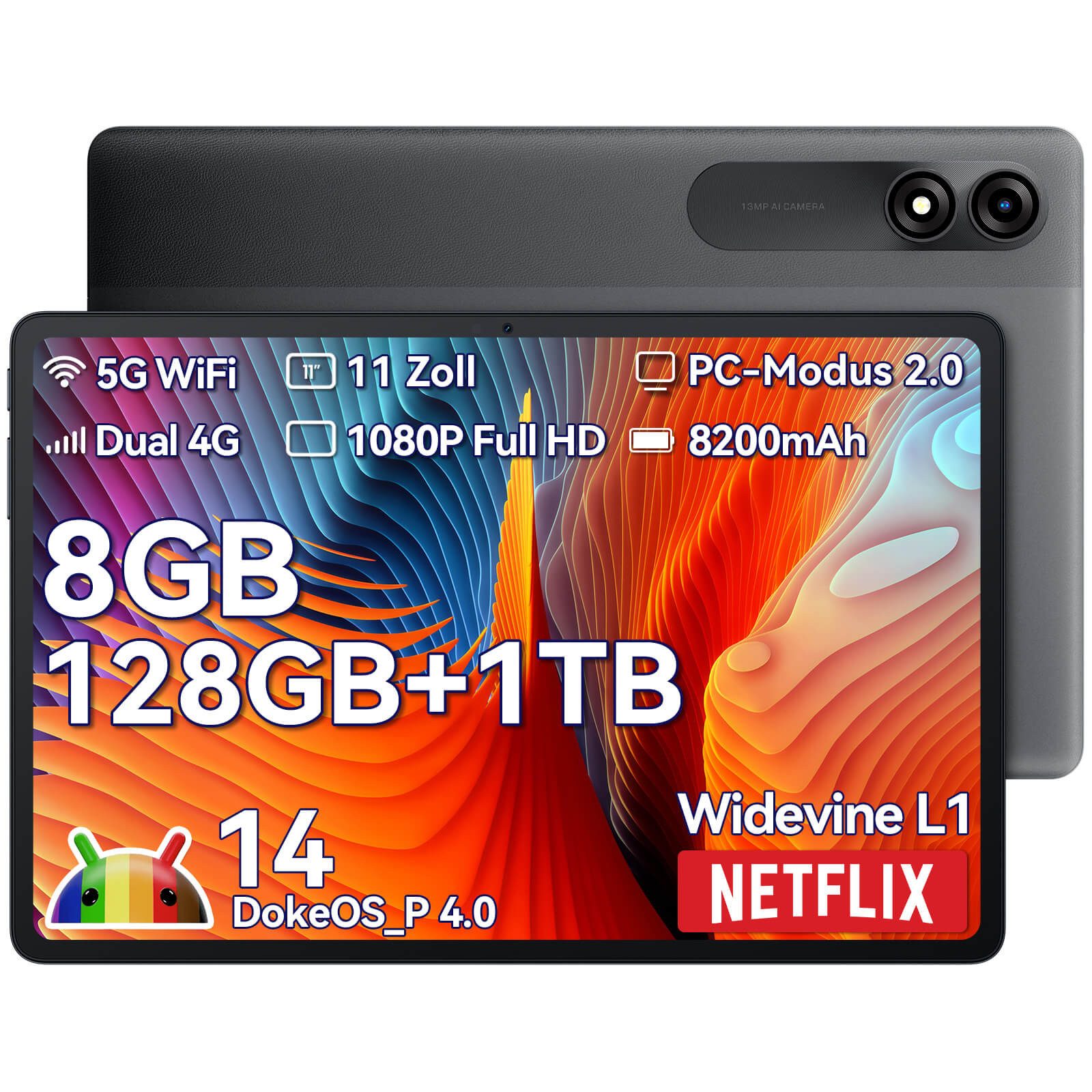 blackview Tab90 4G LTE Tablet (11", Android 14, 4G (LTE), Android 14, 4G LTE, 8200 mAh)