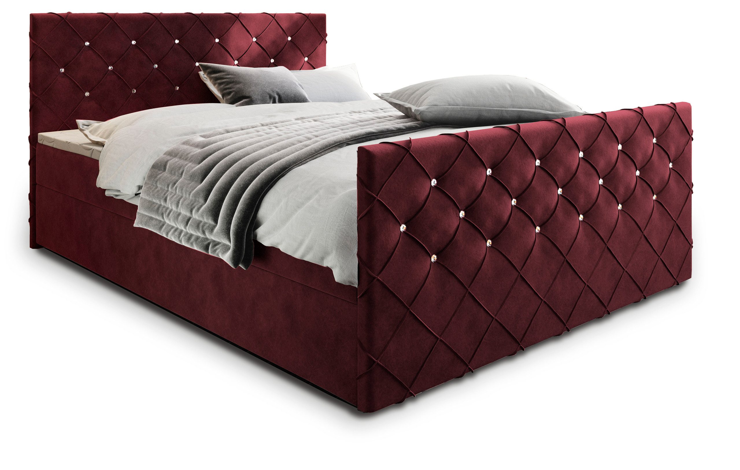 Masseno Boxbett MANDI 140x200 cm mit Bonell Matratze und Topper, Doppelbett, Polsterbett mit Kopfteil, Boxspringbett