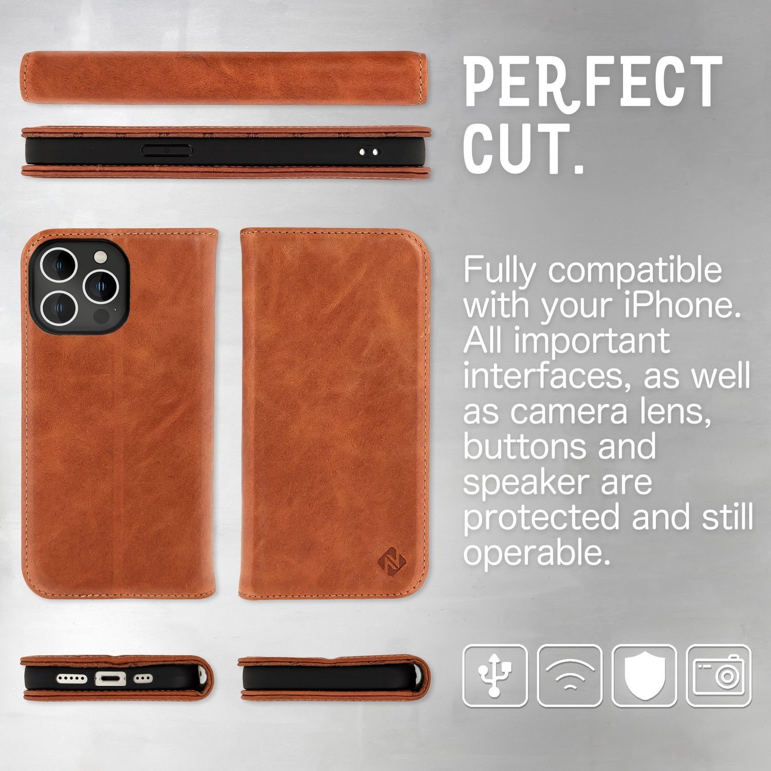 Nalia Flip Case Apple iPhone 14 Pro Max 17 cm (6,7 Zoll), Echt Leder Flip Case Hülle / Magnetverschluss / Premium Leather Case