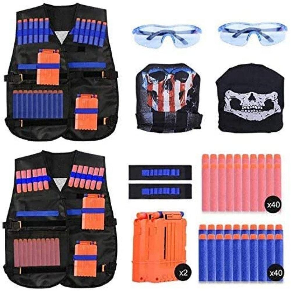 EXTSUD Protektorenjacke 2er Taktische Weste Jacke Set (Kids Tactical Vest für Nerf Zubehör Set mit 80 Darts Nachfüllpack, 2-tlg., Taktische Jacke Set für Nerf Guns N-Strike Elite), für Nerf Guns N-Strike Elite-Serie