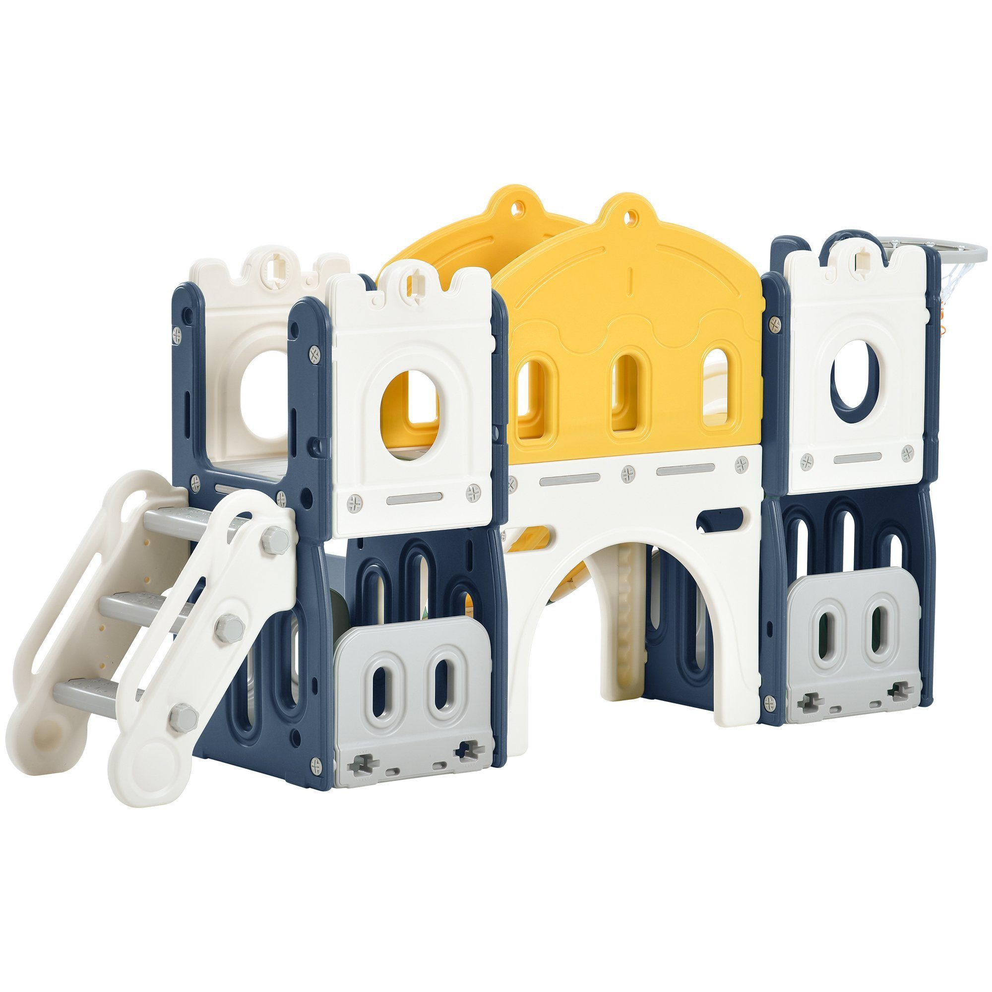 Indoor-Rutsche Kinder Schloss 6 in 1 Klettern Bohrspiel Spielgang Stauraum Blau/Grün