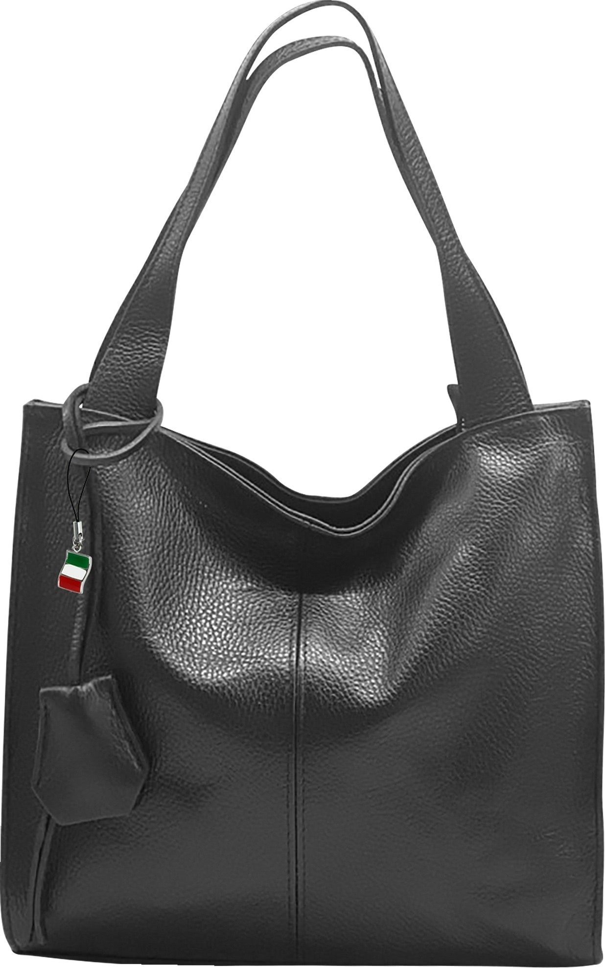 FLORENCE Schultertasche Florence Echtleder Hobo Bag Damen schwarz (Schultertasche), Damen Leder Schultertasche, Shopper, schwarz ca. 33cm