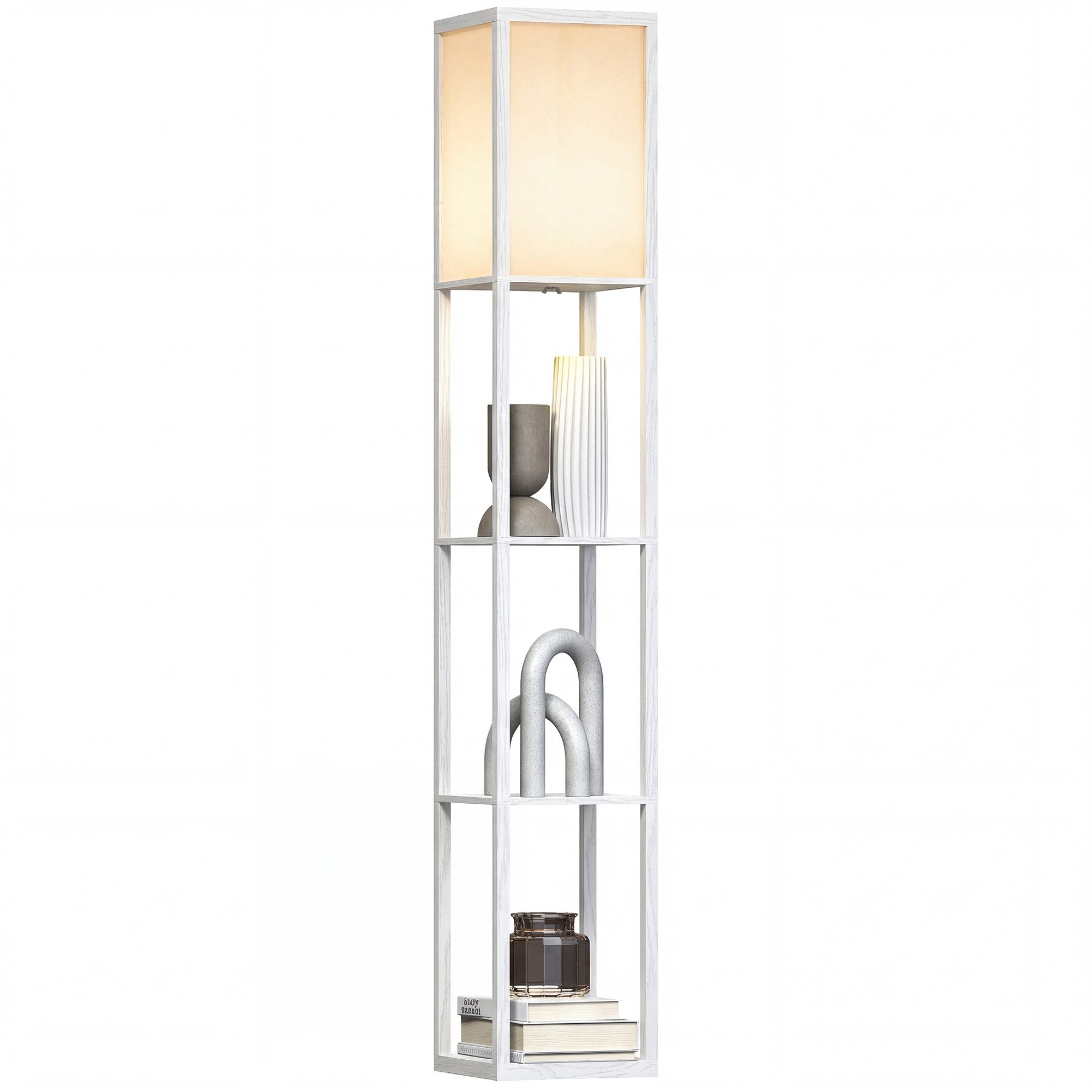 HOMCOM Stehlampe Standlampe mit Lampenschirm, Ablagefächer, Lichtquelle, Fußschalter, ohne Leuchtmittel, Stehlampe mit Ablagen, platzsparend