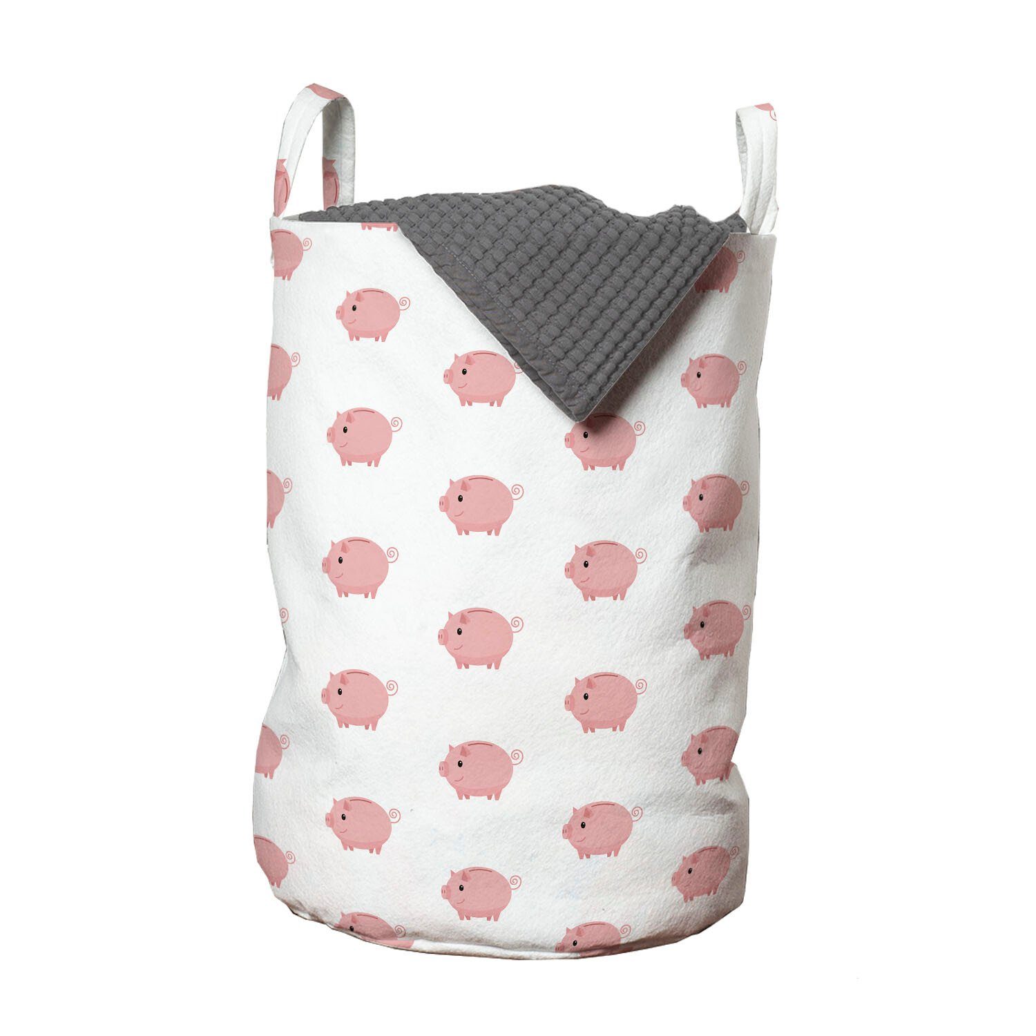 Abakuhaus Wäschesäckchen Wäschekorb mit Griffen Kordelzugverschluss für Waschsalons, Schwein Ferkel mit wirbelnden Tails | Wäschesäcke