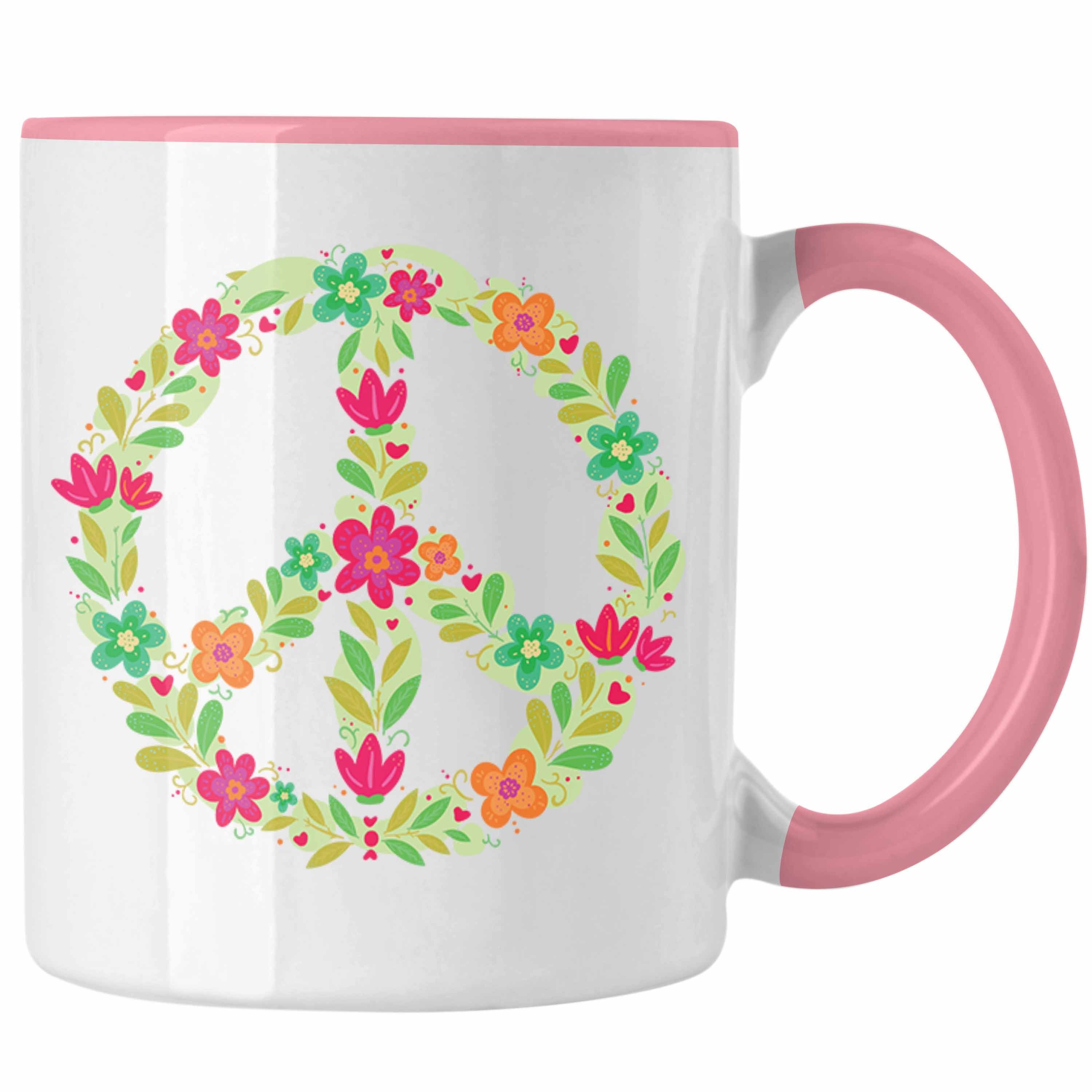 Grafik Tasse Hippie 80er Trendation Trendation Blumen - Zeichen Geschenk Peace Frieden Tasse Grün 90er Rosa