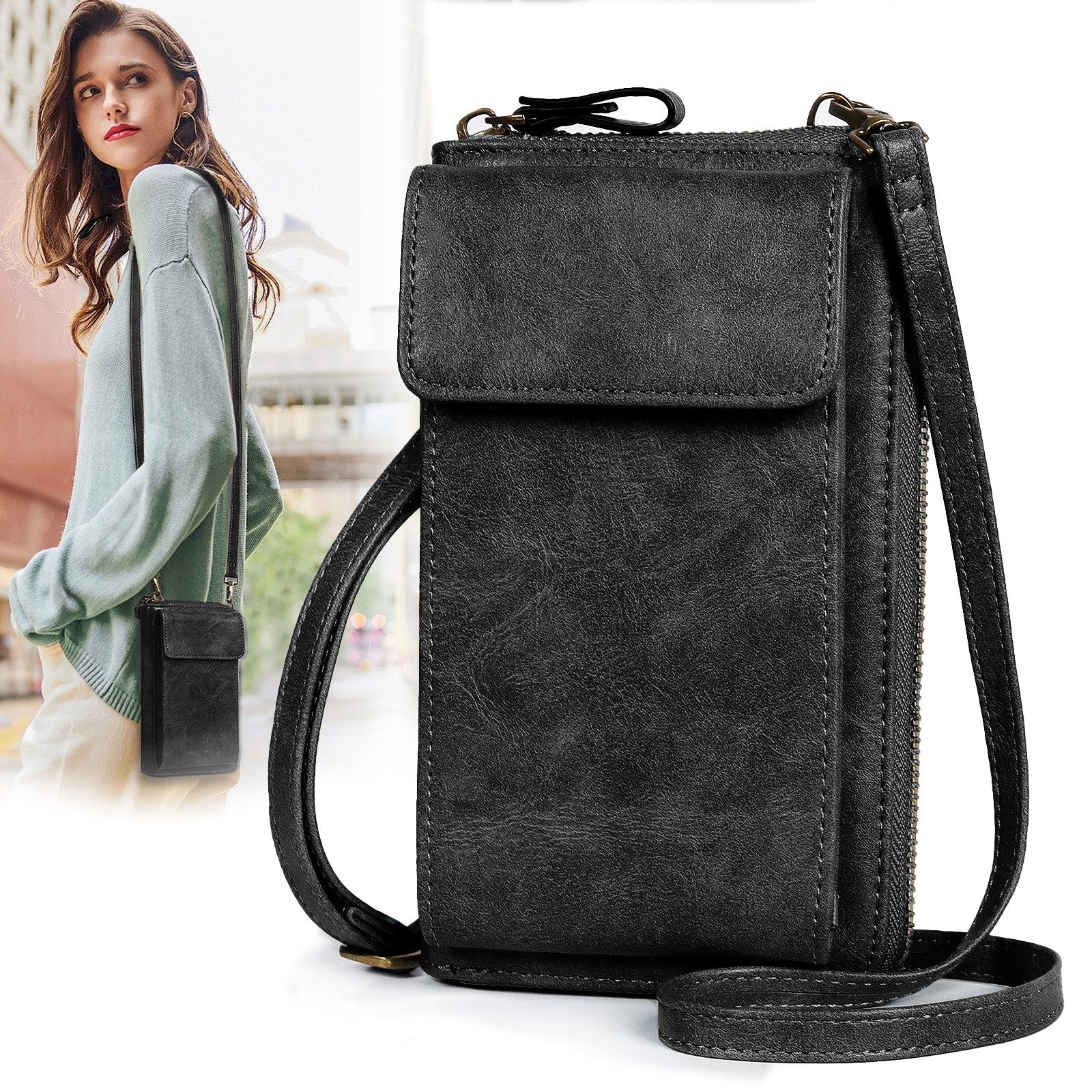 TAN.TOMI Schultertasche Handytasche Damen Cross-Body zum Umhängen mit RFID Blocking (Vielen Fächern Schultertasche Damen), Handy Tasche Damen Umhänge mit Abnehmbarem Gurt