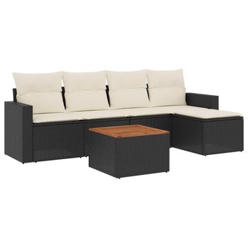 furnicato Garten-Essgruppe 6-tlg. Garten-Sofagarnitur mit Kissen Schwarz Poly Rattan, (Lounge-Set, 1-tlg)